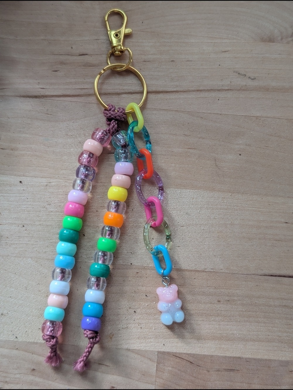 Multicolor Beaded Keychain Pink Accent